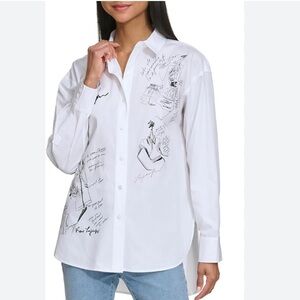 Karl Lagerfeld White Button Down Shirt with Black Sketches